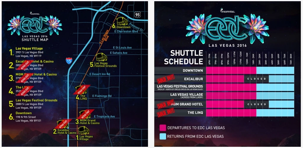 What time is the shuttle to the EDC Las Vegas?