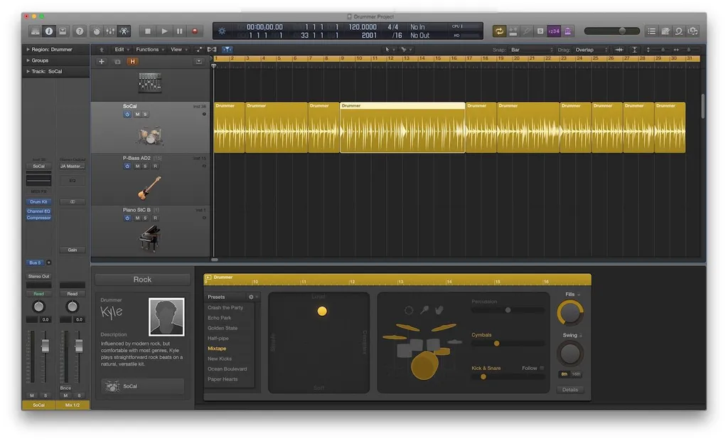 Logic Pro, кит, Дорожка, установка