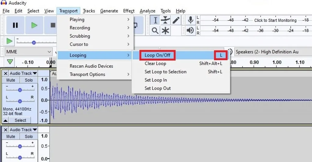 Audacity, Loop, CTRL, вставка, Repeat