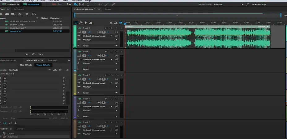 Adobe Audition, Экспорт, Файл, микширование