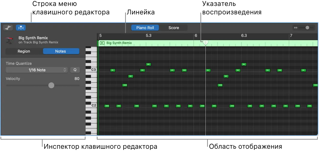 В GarageBand на компьютере Mac выберите значение ноты во всплывающем меню